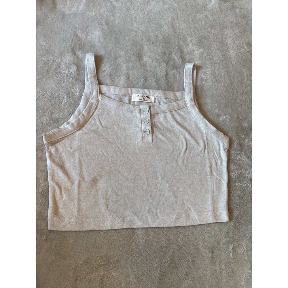 Zenana boutique crop top tank top henley buttons light gray grey trending spring
